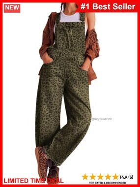 loveimgs Women's Baggy Barrel Leg Denim Overalls Wide Leg Cotton Bib Jeans